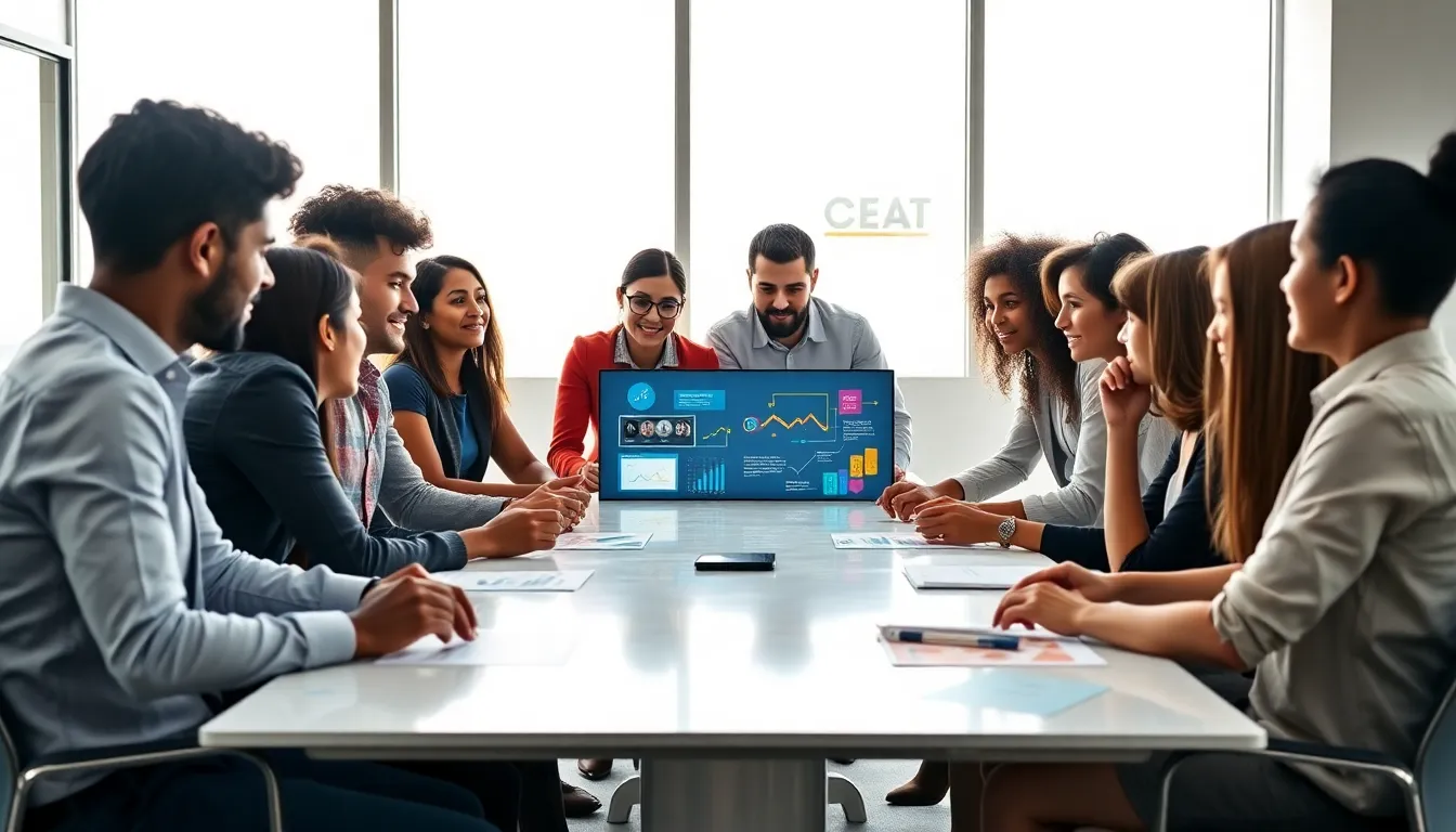 diverse team brainstorming innovative ideas in a modern office.